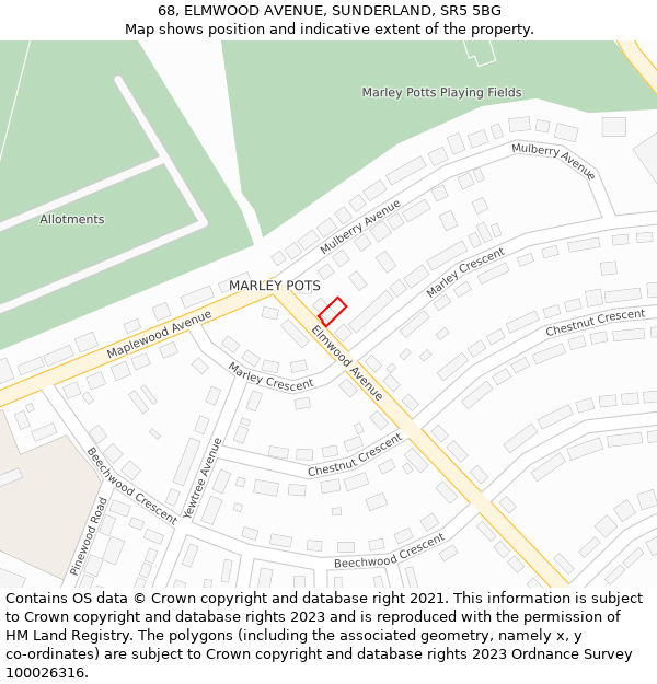 68, ELMWOOD AVENUE, SUNDERLAND, SR5 5BG: Location map and indicative extent of plot