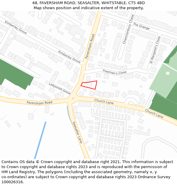 68, FAVERSHAM ROAD, SEASALTER, WHITSTABLE, CT5 4BD: Location map and indicative extent of plot