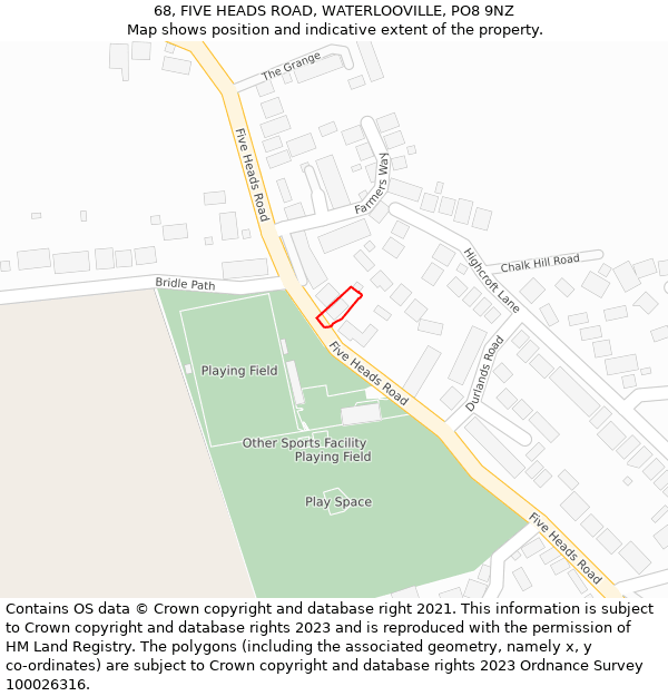 68, FIVE HEADS ROAD, WATERLOOVILLE, PO8 9NZ: Location map and indicative extent of plot