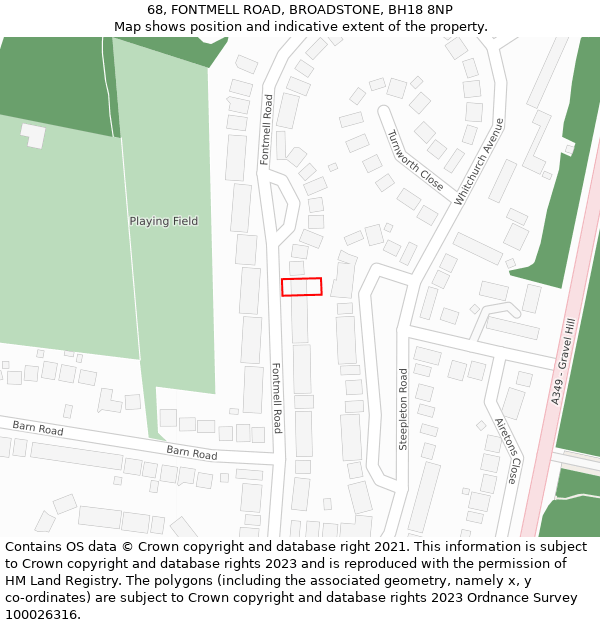 68, FONTMELL ROAD, BROADSTONE, BH18 8NP: Location map and indicative extent of plot
