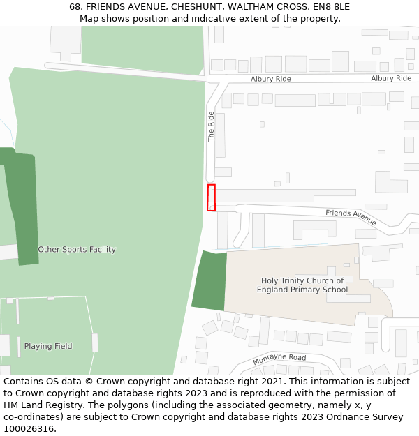 68, FRIENDS AVENUE, CHESHUNT, WALTHAM CROSS, EN8 8LE: Location map and indicative extent of plot