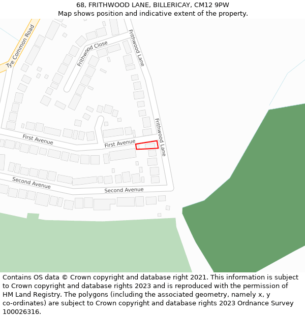 68, FRITHWOOD LANE, BILLERICAY, CM12 9PW: Location map and indicative extent of plot