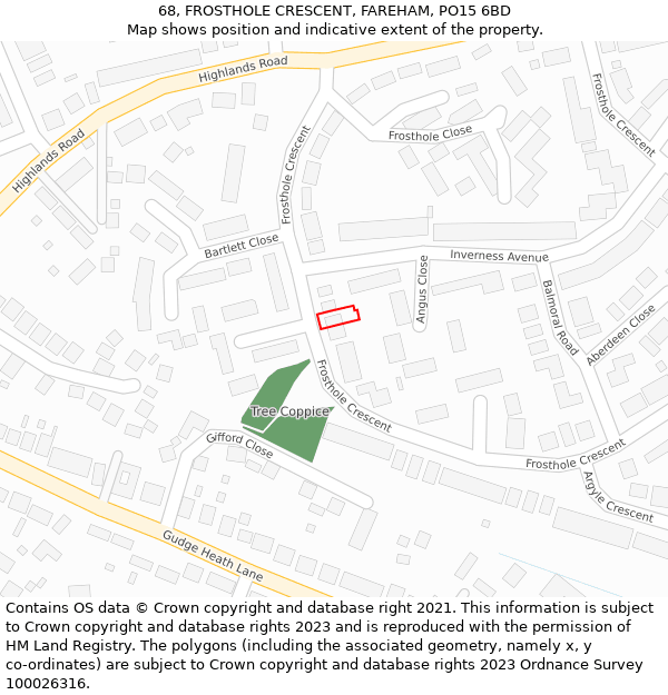 68, FROSTHOLE CRESCENT, FAREHAM, PO15 6BD: Location map and indicative extent of plot