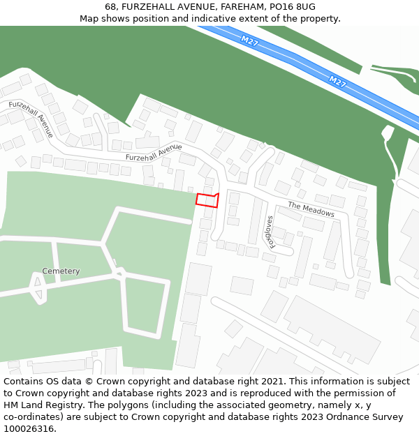 68, FURZEHALL AVENUE, FAREHAM, PO16 8UG: Location map and indicative extent of plot