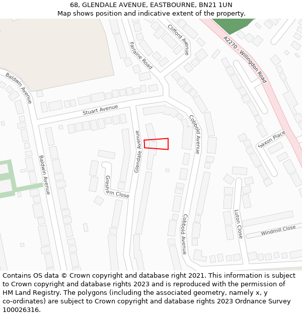 68, GLENDALE AVENUE, EASTBOURNE, BN21 1UN: Location map and indicative extent of plot