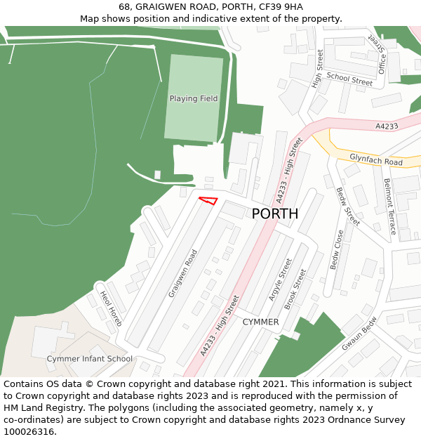 68, GRAIGWEN ROAD, PORTH, CF39 9HA: Location map and indicative extent of plot