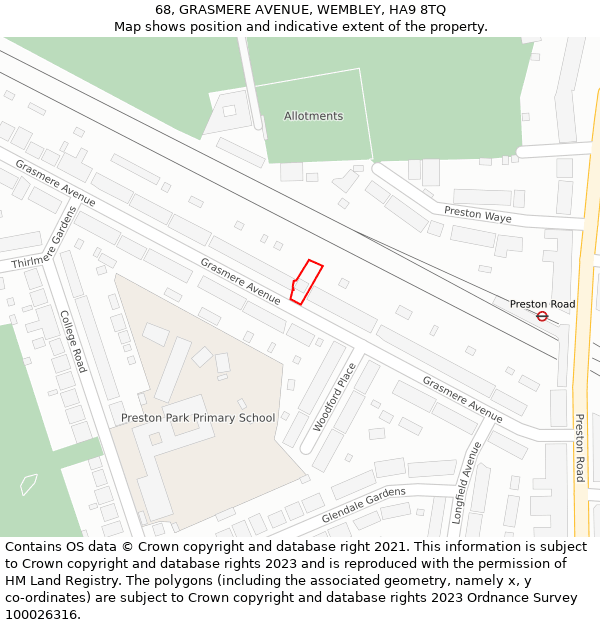 68, GRASMERE AVENUE, WEMBLEY, HA9 8TQ: Location map and indicative extent of plot