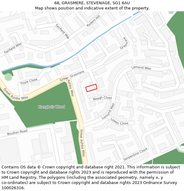 68, GRASMERE, STEVENAGE, SG1 6AU: Location map and indicative extent of plot