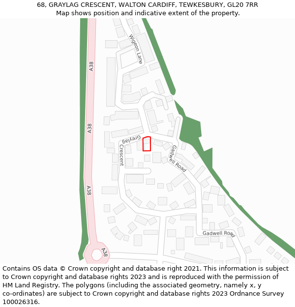 68, GRAYLAG CRESCENT, WALTON CARDIFF, TEWKESBURY, GL20 7RR: Location map and indicative extent of plot