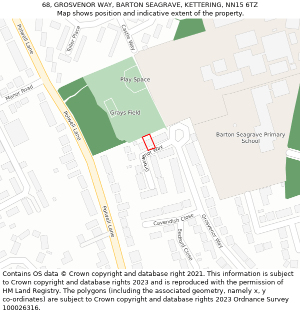 68, GROSVENOR WAY, BARTON SEAGRAVE, KETTERING, NN15 6TZ: Location map and indicative extent of plot