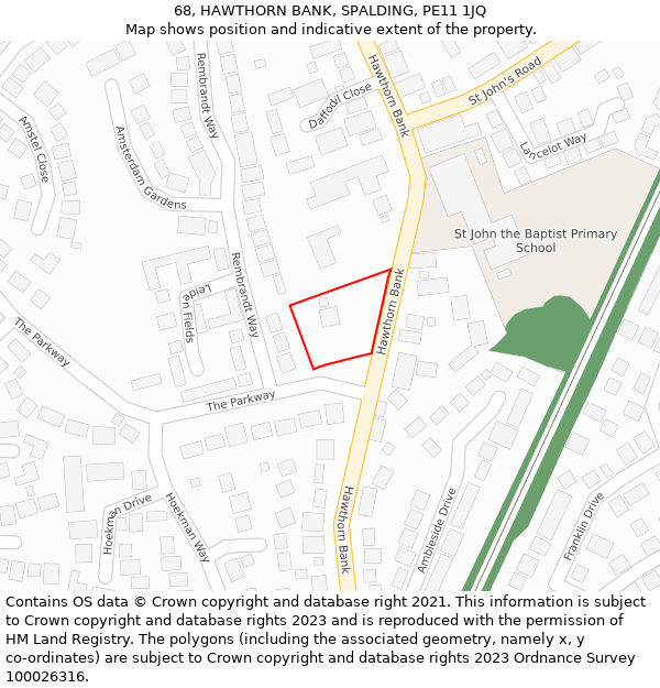 68, HAWTHORN BANK, SPALDING, PE11 1JQ: Location map and indicative extent of plot