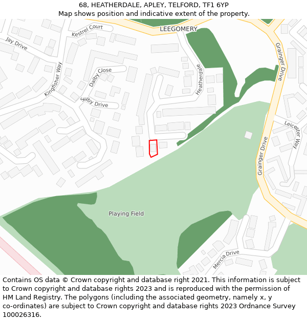 68, HEATHERDALE, APLEY, TELFORD, TF1 6YP: Location map and indicative extent of plot