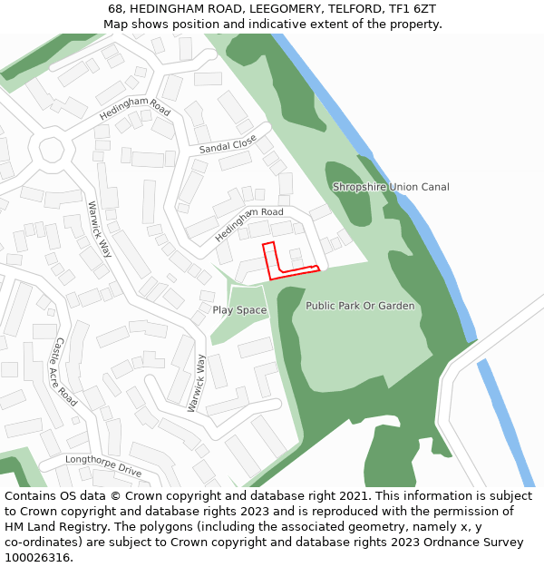 68, HEDINGHAM ROAD, LEEGOMERY, TELFORD, TF1 6ZT: Location map and indicative extent of plot