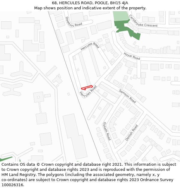 68, HERCULES ROAD, POOLE, BH15 4JA: Location map and indicative extent of plot