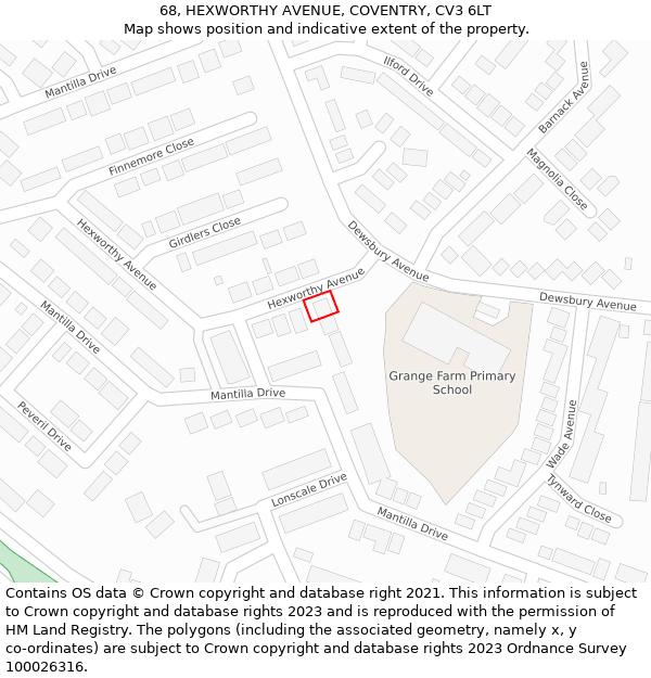 68, HEXWORTHY AVENUE, COVENTRY, CV3 6LT: Location map and indicative extent of plot