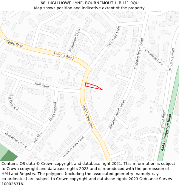 68, HIGH HOWE LANE, BOURNEMOUTH, BH11 9QU: Location map and indicative extent of plot