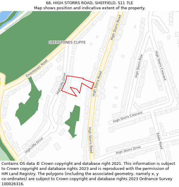 68, HIGH STORRS ROAD, SHEFFIELD, S11 7LE: Location map and indicative extent of plot