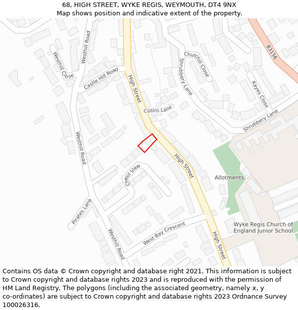 68, HIGH STREET, WYKE REGIS, WEYMOUTH, DT4 9NX: Location map and indicative extent of plot