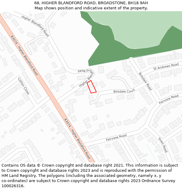 68, HIGHER BLANDFORD ROAD, BROADSTONE, BH18 9AH: Location map and indicative extent of plot