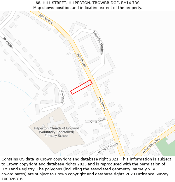 68, HILL STREET, HILPERTON, TROWBRIDGE, BA14 7RS: Location map and indicative extent of plot