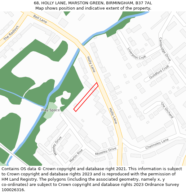 68, HOLLY LANE, MARSTON GREEN, BIRMINGHAM, B37 7AL: Location map and indicative extent of plot