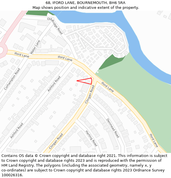 68, IFORD LANE, BOURNEMOUTH, BH6 5RA: Location map and indicative extent of plot