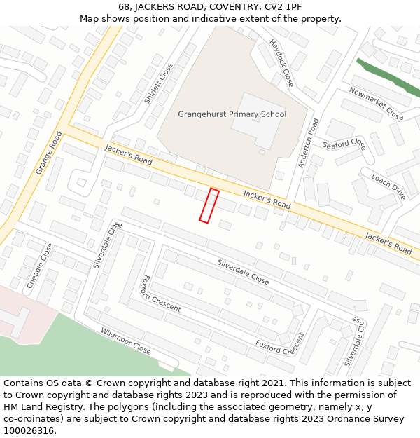 68, JACKERS ROAD, COVENTRY, CV2 1PF: Location map and indicative extent of plot