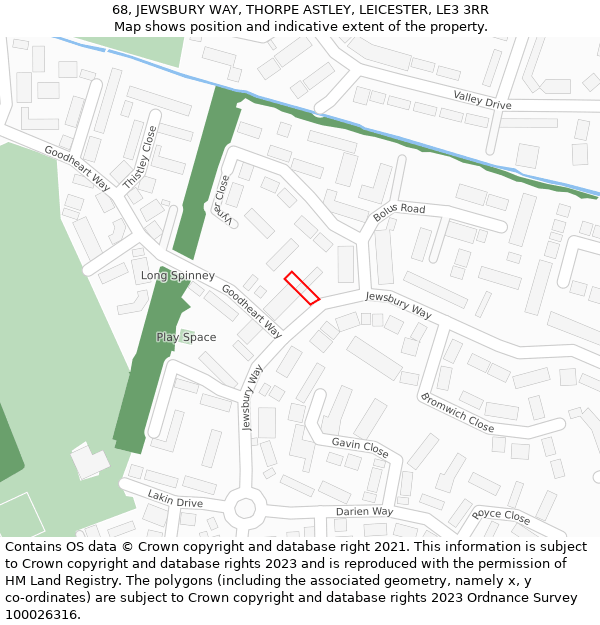 68, JEWSBURY WAY, THORPE ASTLEY, LEICESTER, LE3 3RR: Location map and indicative extent of plot