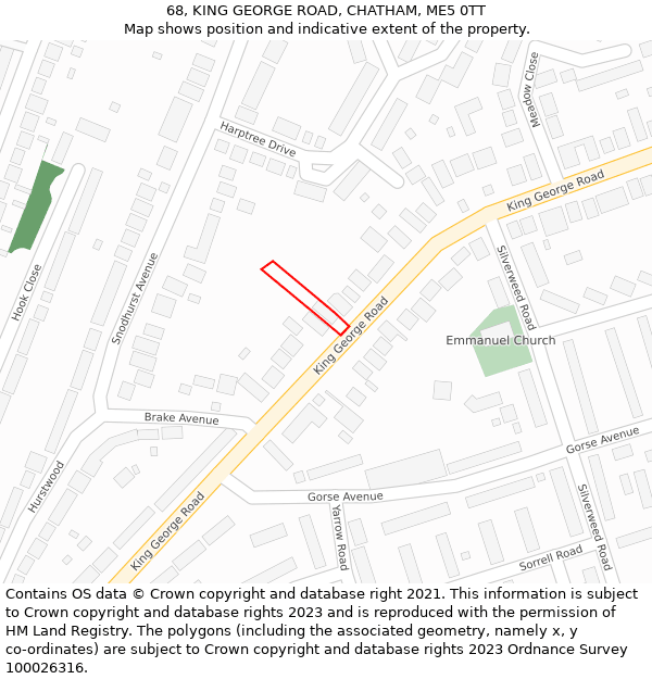 68, KING GEORGE ROAD, CHATHAM, ME5 0TT: Location map and indicative extent of plot