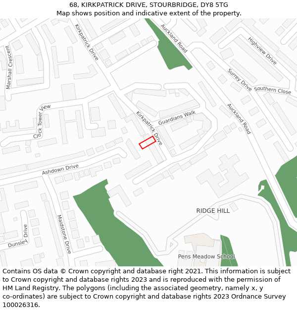 68, KIRKPATRICK DRIVE, STOURBRIDGE, DY8 5TG: Location map and indicative extent of plot