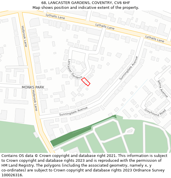 68, LANCASTER GARDENS, COVENTRY, CV6 6HF: Location map and indicative extent of plot
