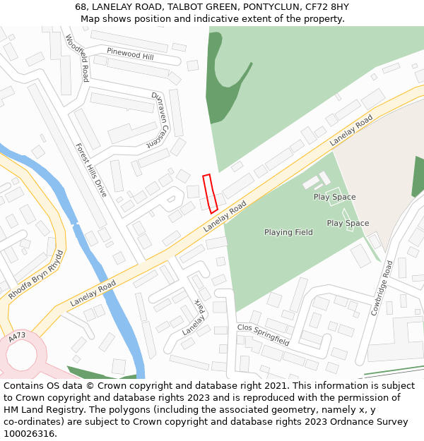 68, LANELAY ROAD, TALBOT GREEN, PONTYCLUN, CF72 8HY: Location map and indicative extent of plot