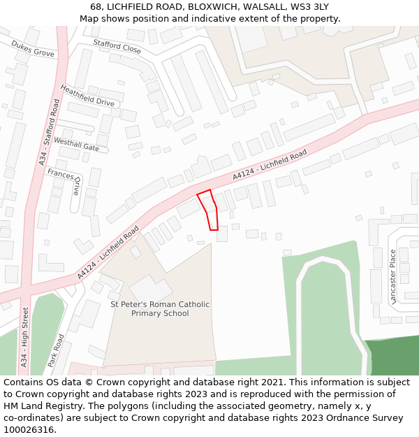 68, LICHFIELD ROAD, BLOXWICH, WALSALL, WS3 3LY: Location map and indicative extent of plot