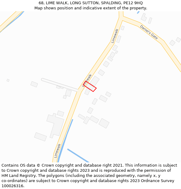 68, LIME WALK, LONG SUTTON, SPALDING, PE12 9HQ: Location map and indicative extent of plot