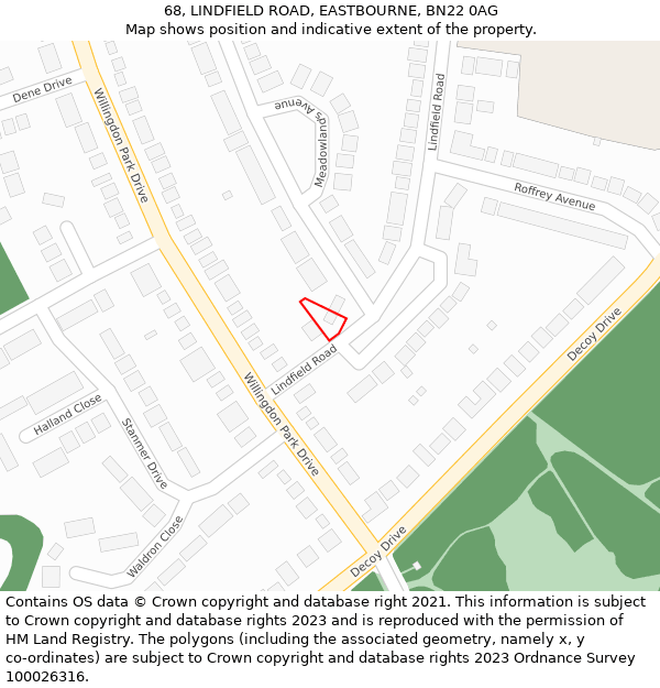 68, LINDFIELD ROAD, EASTBOURNE, BN22 0AG: Location map and indicative extent of plot