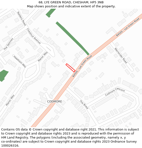 68, LYE GREEN ROAD, CHESHAM, HP5 3NB: Location map and indicative extent of plot