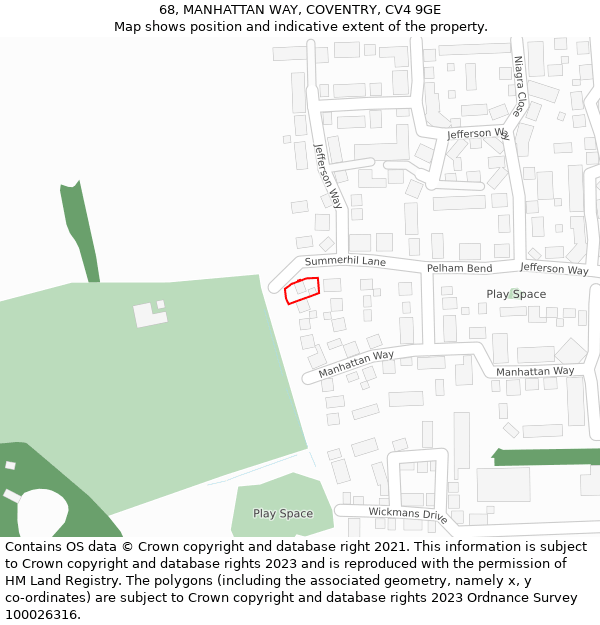 68, MANHATTAN WAY, COVENTRY, CV4 9GE: Location map and indicative extent of plot