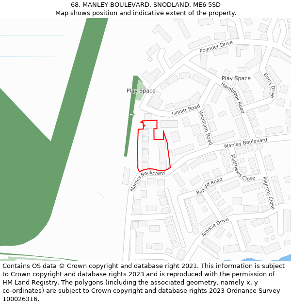 68, MANLEY BOULEVARD, SNODLAND, ME6 5SD: Location map and indicative extent of plot