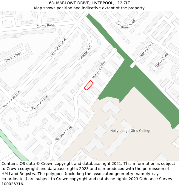 68, MARLOWE DRIVE, LIVERPOOL, L12 7LT: Location map and indicative extent of plot