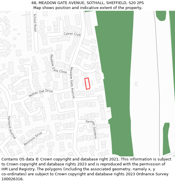 68, MEADOW GATE AVENUE, SOTHALL, SHEFFIELD, S20 2PS: Location map and indicative extent of plot