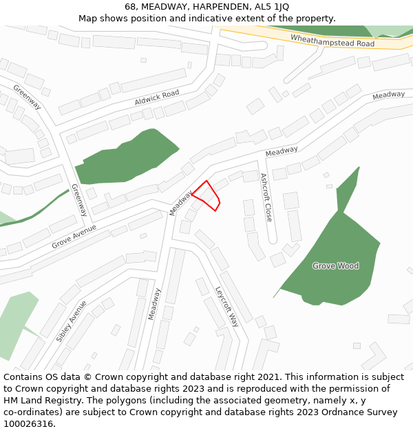 68, MEADWAY, HARPENDEN, AL5 1JQ: Location map and indicative extent of plot