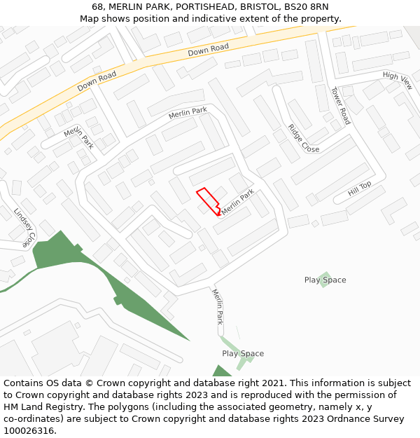 68, MERLIN PARK, PORTISHEAD, BRISTOL, BS20 8RN: Location map and indicative extent of plot