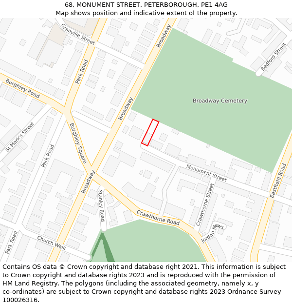 68, MONUMENT STREET, PETERBOROUGH, PE1 4AG: Location map and indicative extent of plot