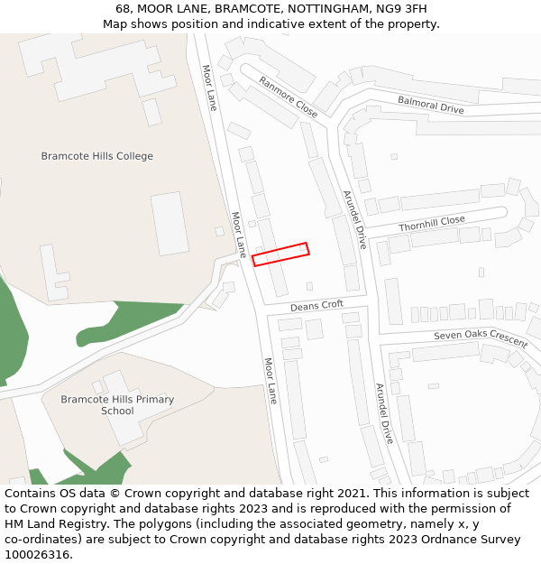 68, MOOR LANE, BRAMCOTE, NOTTINGHAM, NG9 3FH: Location map and indicative extent of plot