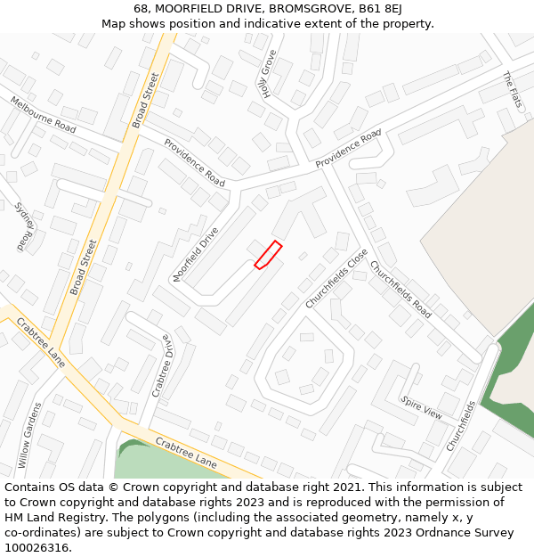 68, MOORFIELD DRIVE, BROMSGROVE, B61 8EJ: Location map and indicative extent of plot