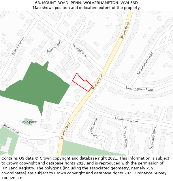 68, MOUNT ROAD, PENN, WOLVERHAMPTON, WV4 5SD: Location map and indicative extent of plot
