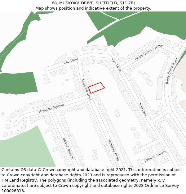 68, MUSKOKA DRIVE, SHEFFIELD, S11 7RJ: Location map and indicative extent of plot