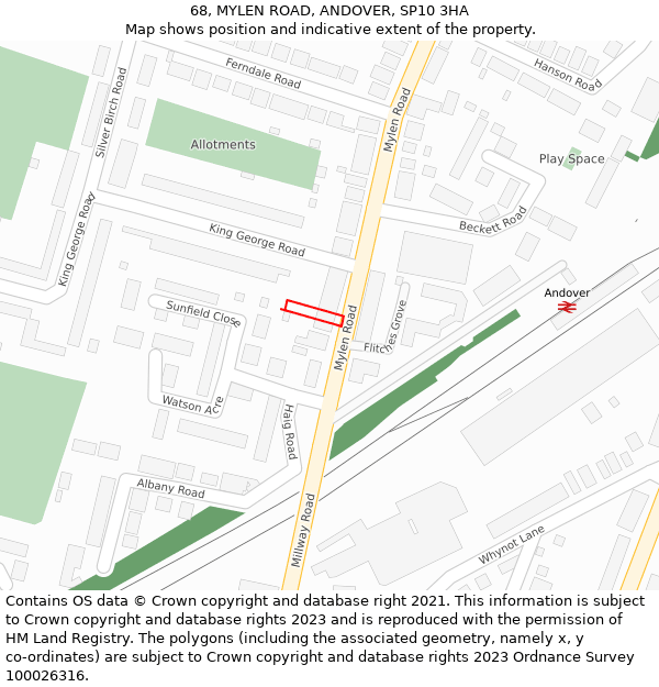 68, MYLEN ROAD, ANDOVER, SP10 3HA: Location map and indicative extent of plot