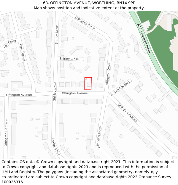 68, OFFINGTON AVENUE, WORTHING, BN14 9PP: Location map and indicative extent of plot