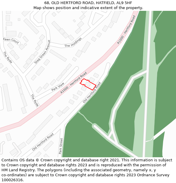 68, OLD HERTFORD ROAD, HATFIELD, AL9 5HF: Location map and indicative extent of plot